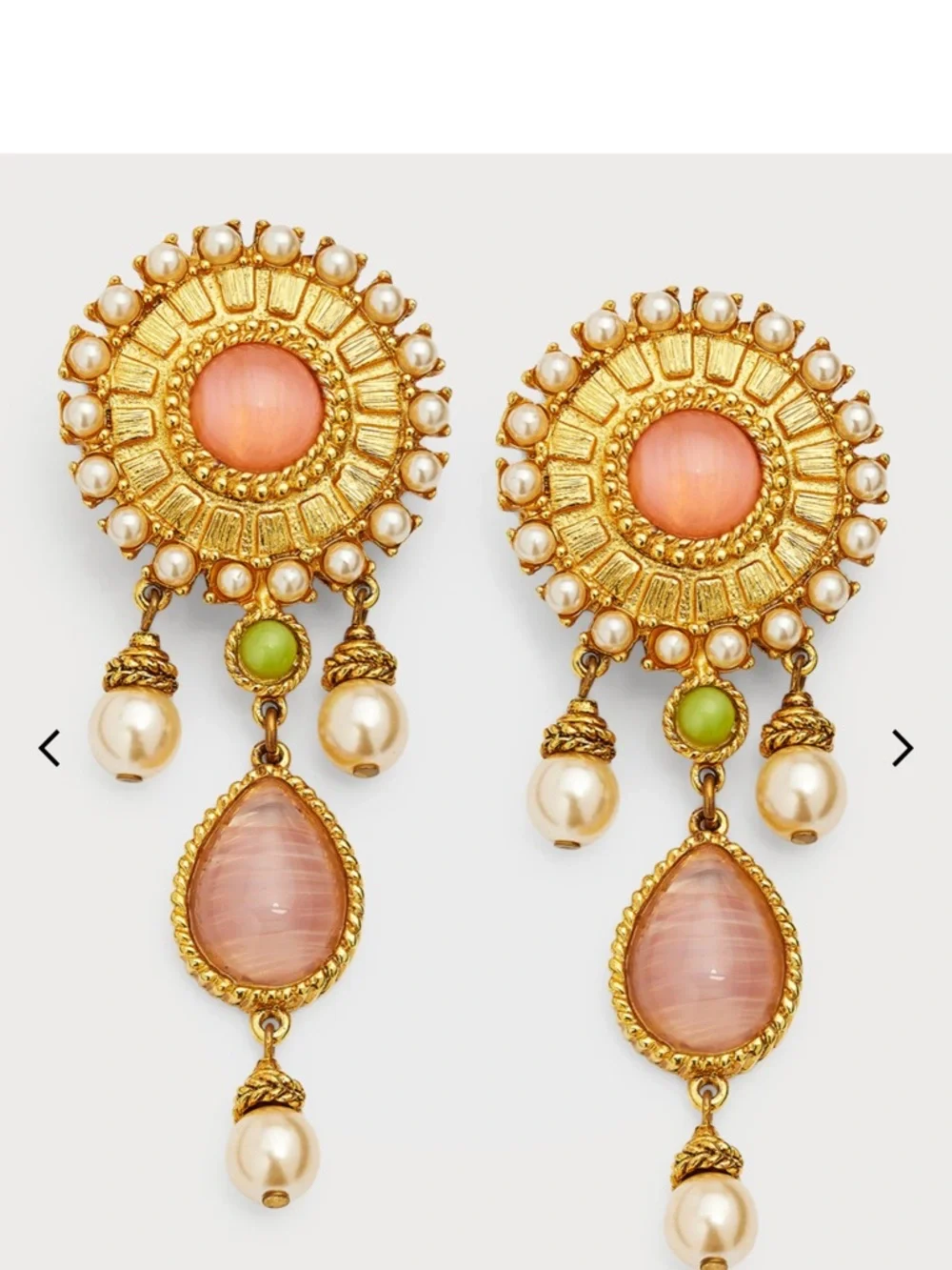 Ben-Amun Gold-Tone Pink and Pearl Drop Earrings - Picture 5 of 8
